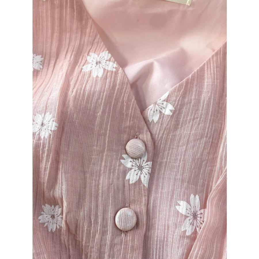 Floral Puff Sleeve A-Line Midi Dress Apparel and Accessories