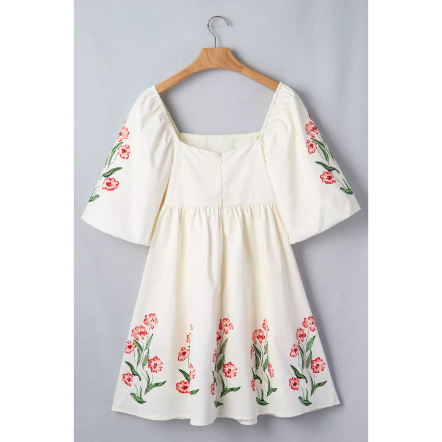Floral Puff Sleeve Babydoll Dress Apparel and Accessories