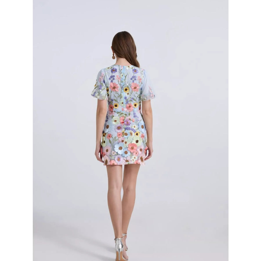 Floral Puff Sleeve Mini Dress Apparel and Accessories