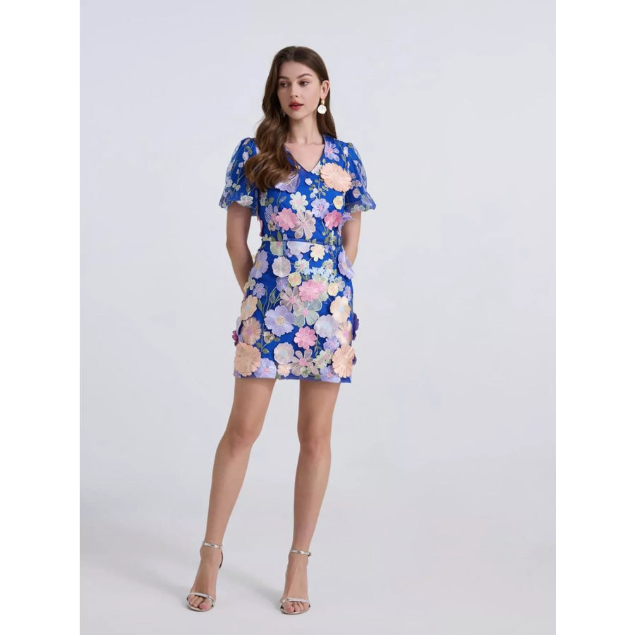 Floral Puff Sleeve Mini Dress Apparel and Accessories