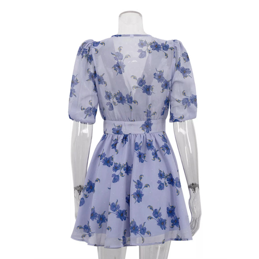 Floral Puff Sleeve Mini Dress Apparel and Accessories