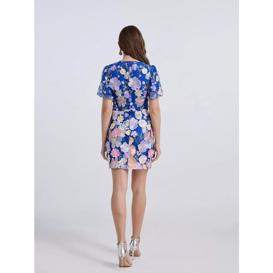 Floral Puff Sleeve Mini Dress Apparel and Accessories