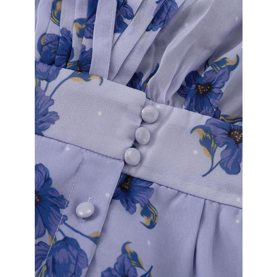Floral Puff Sleeve Mini Dress Apparel and Accessories