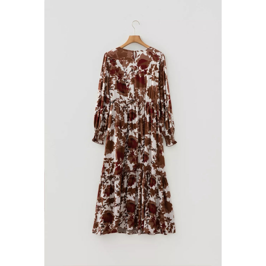 Floral Puff Sleeve Smocked Bodice Ruffled Maxi Dress Apparel and Accessories