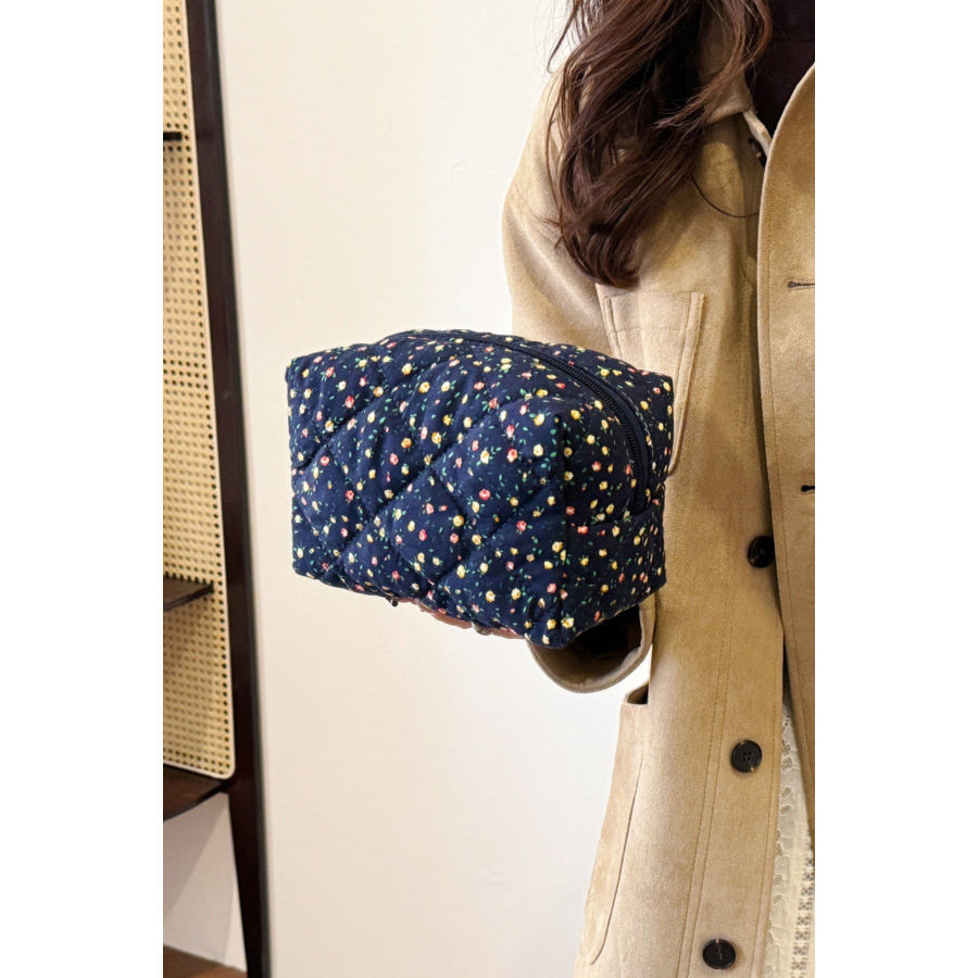 Floral Quilted Clutch with Plaid Lining Apparel and Accessories