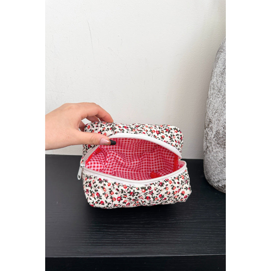 Floral Quilted Clutch with Plaid Lining Apparel and Accessories