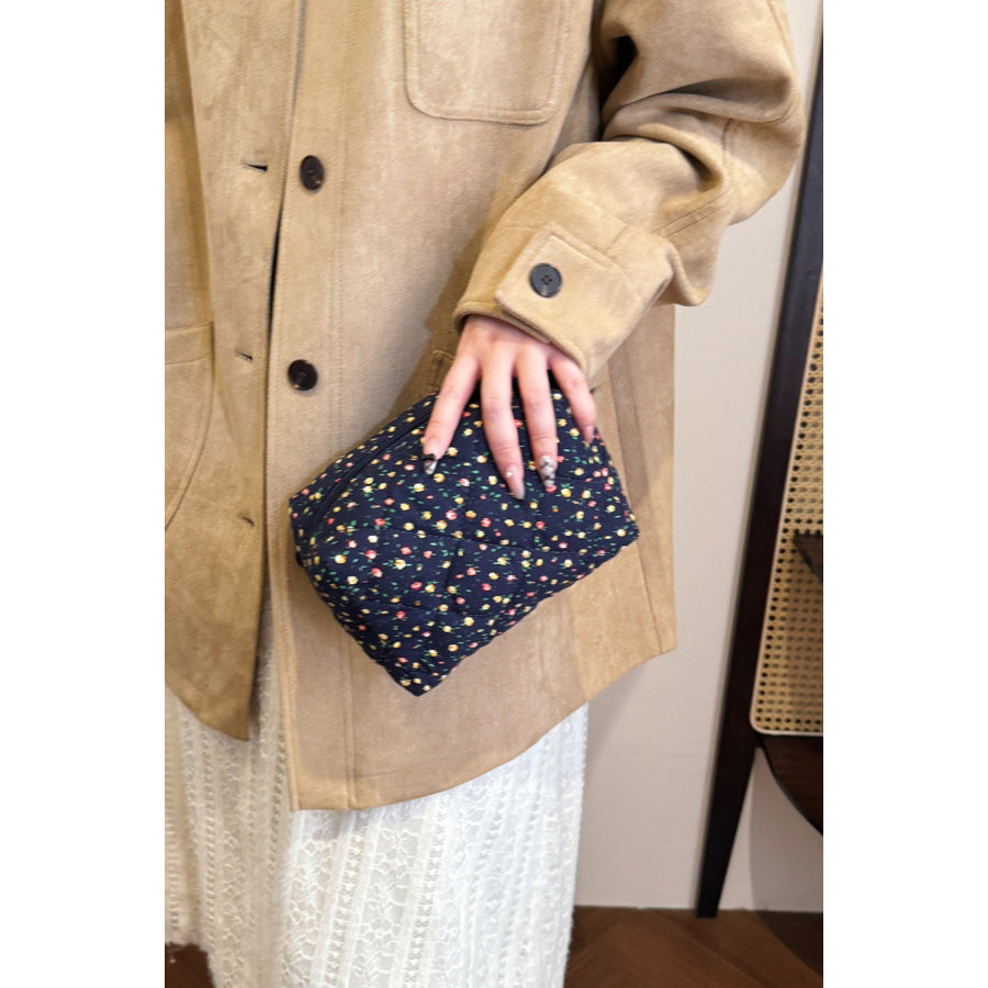 Floral Quilted Clutch with Plaid Lining Apparel and Accessories