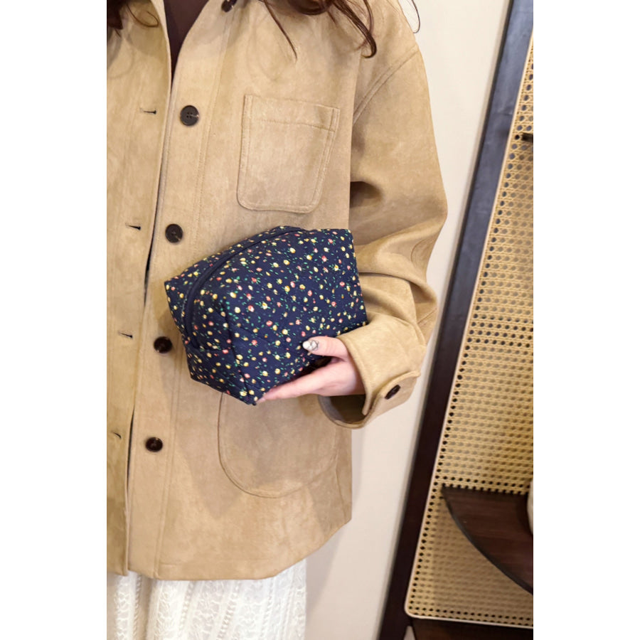 Floral Quilted Clutch with Plaid Lining Apparel and Accessories