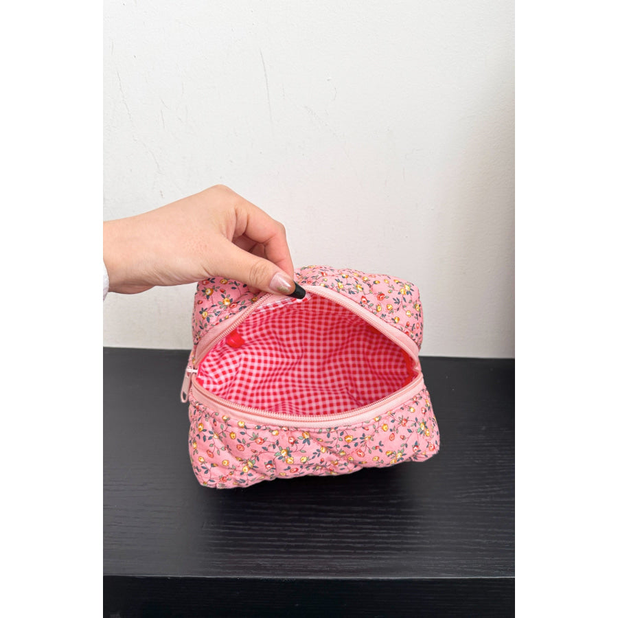 Floral Quilted Clutch with Plaid Lining Apparel and Accessories