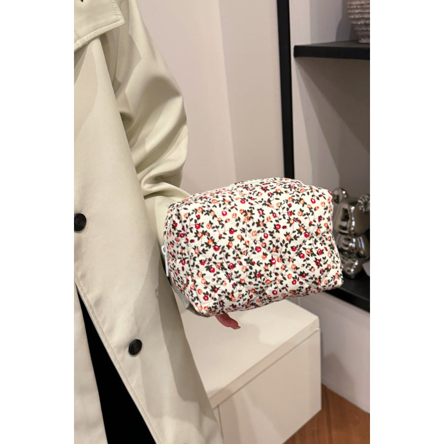 Floral Quilted Clutch with Plaid Lining Apparel and Accessories