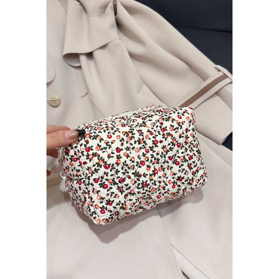 Floral Quilted Clutch with Plaid Lining White / One Size Apparel and Accessories