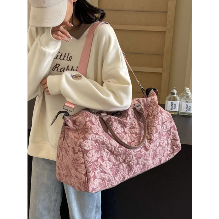 Floral Quilted Travel Bag Pink / One Size Apparel and Accessories