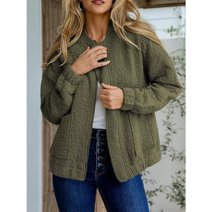Floral Quilted Zip Up Jacket Apparel and Accessories