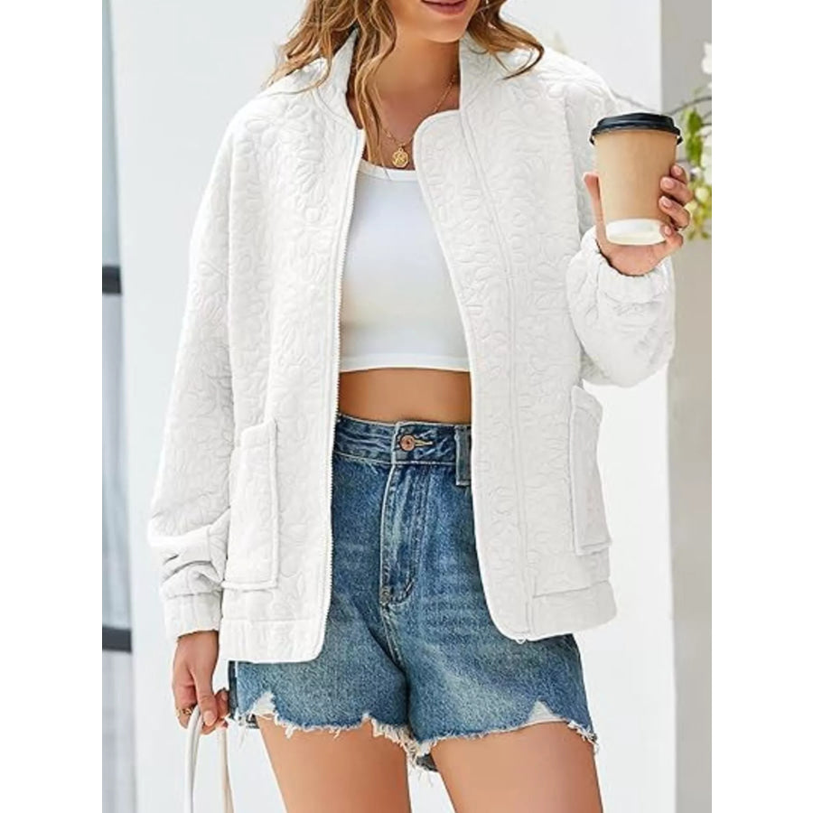 Floral Quilted Zip Up Jacket Apparel and Accessories