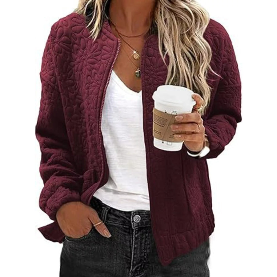 Floral Quilted Zip Up Jacket Apparel and Accessories
