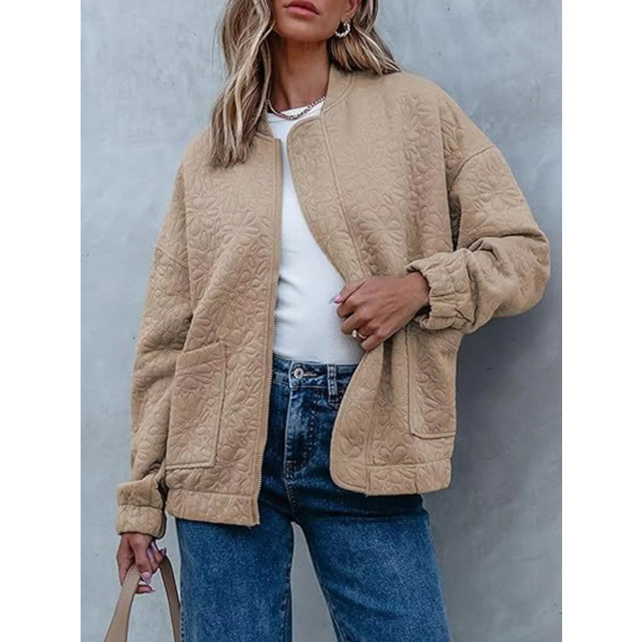 Floral Quilted Zip Up Jacket Apparel and Accessories