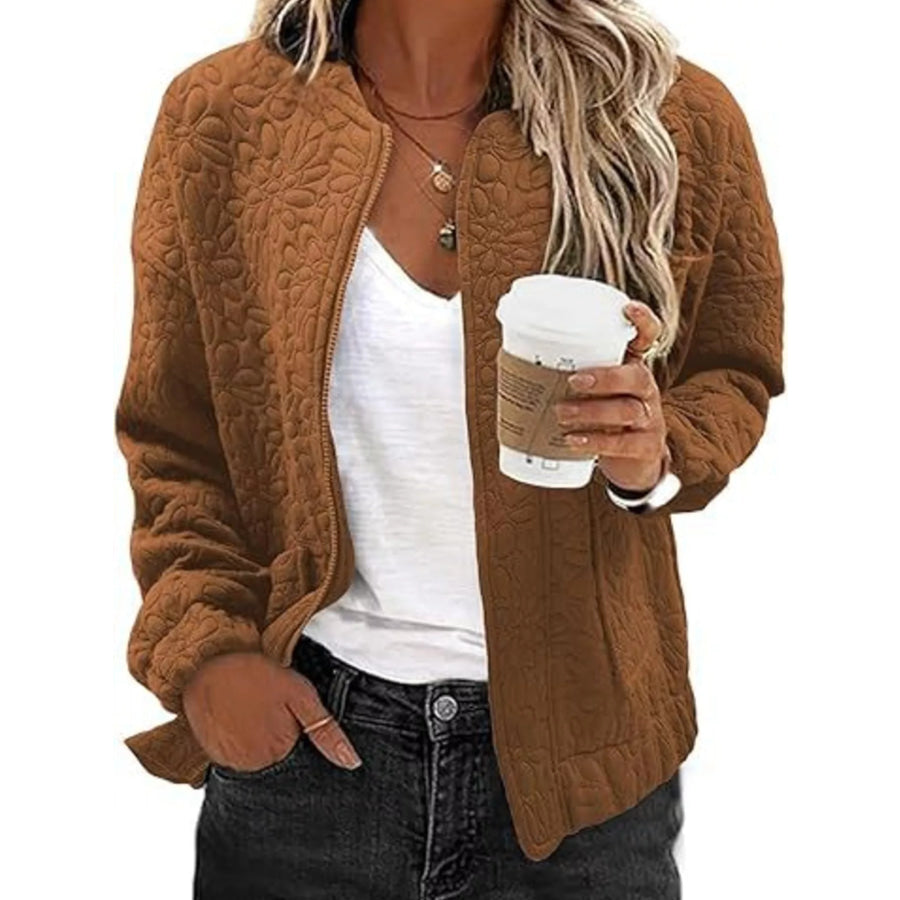Floral Quilted Zip Up Jacket Apparel and Accessories