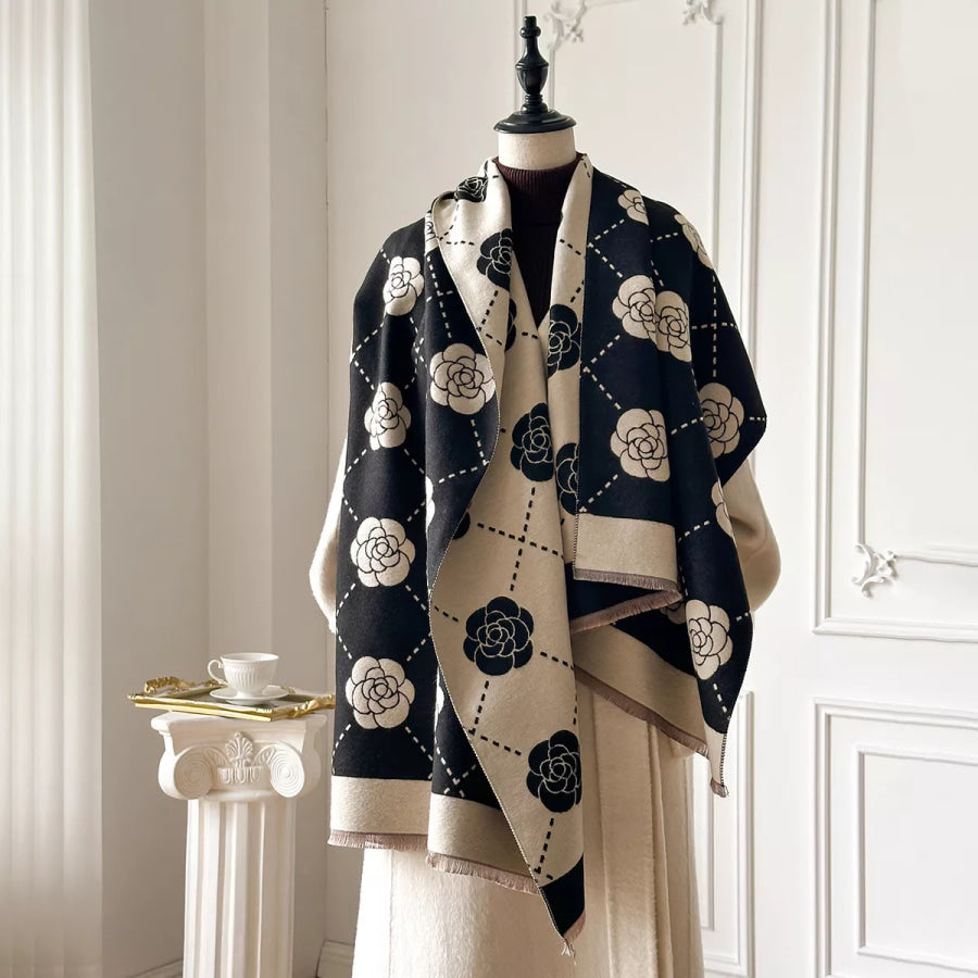 Floral Raw Hem Scaarf Black / One Size Apparel and Accessories