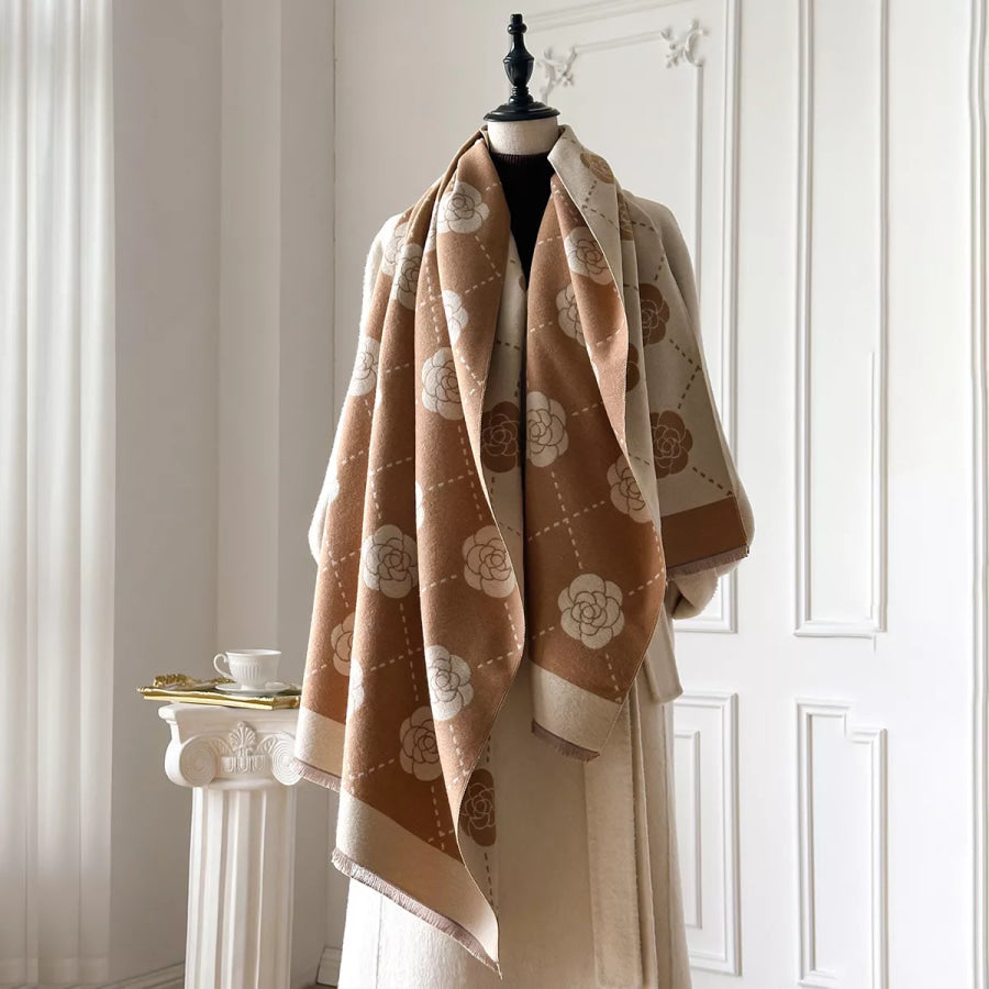Floral Raw Hem Scaarf Tan / One Size Apparel and Accessories