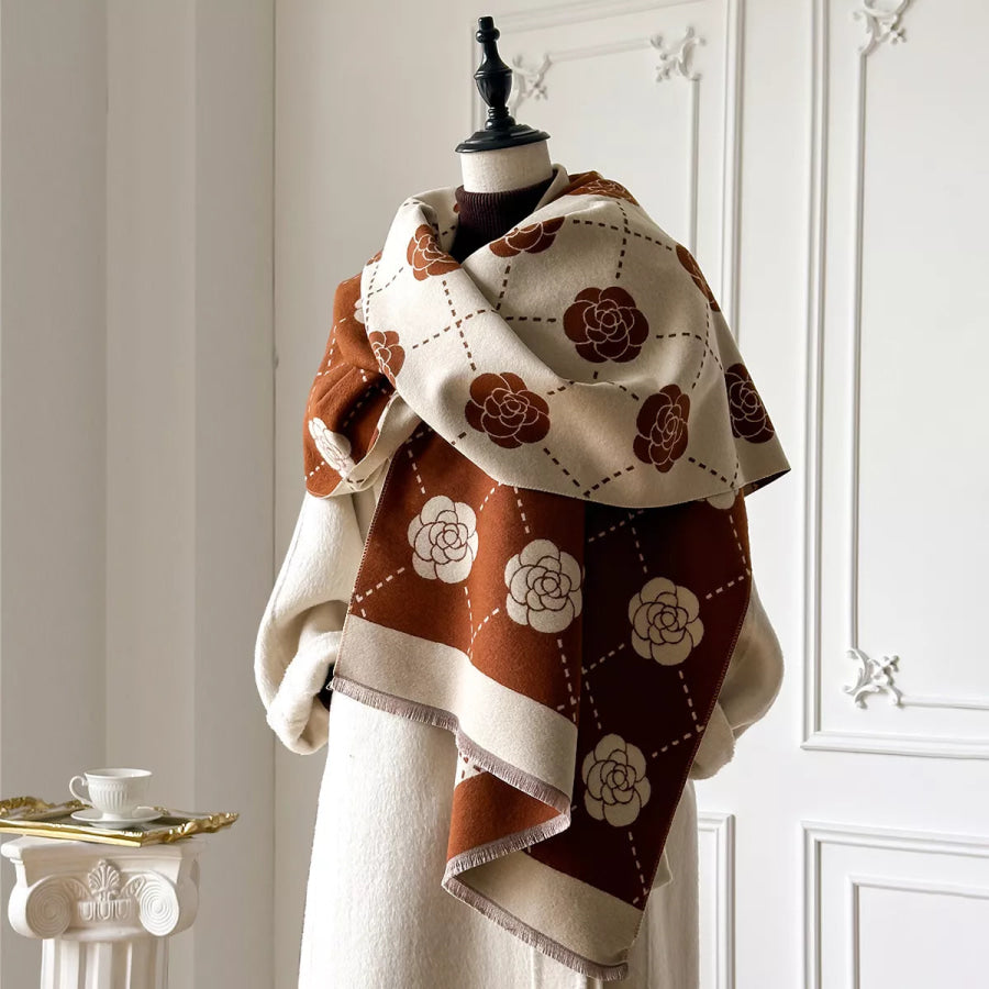 Floral Raw Hem Scaarf Terracotta / One Size Apparel and Accessories