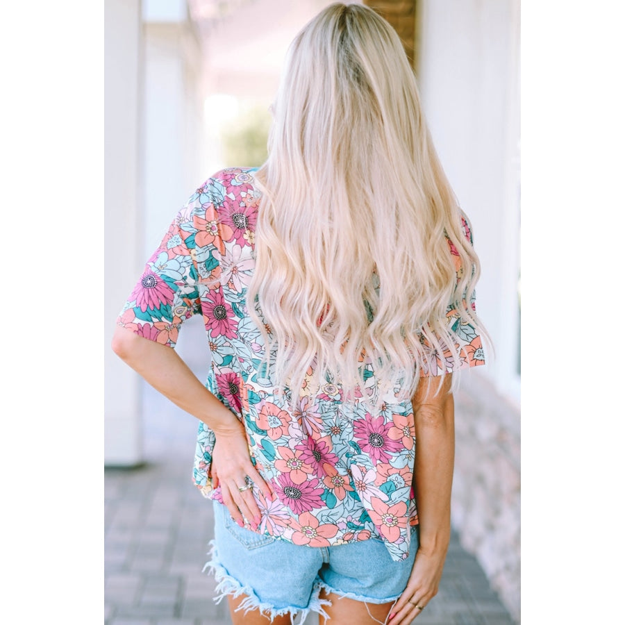 Floral Round Neck Babydoll Top