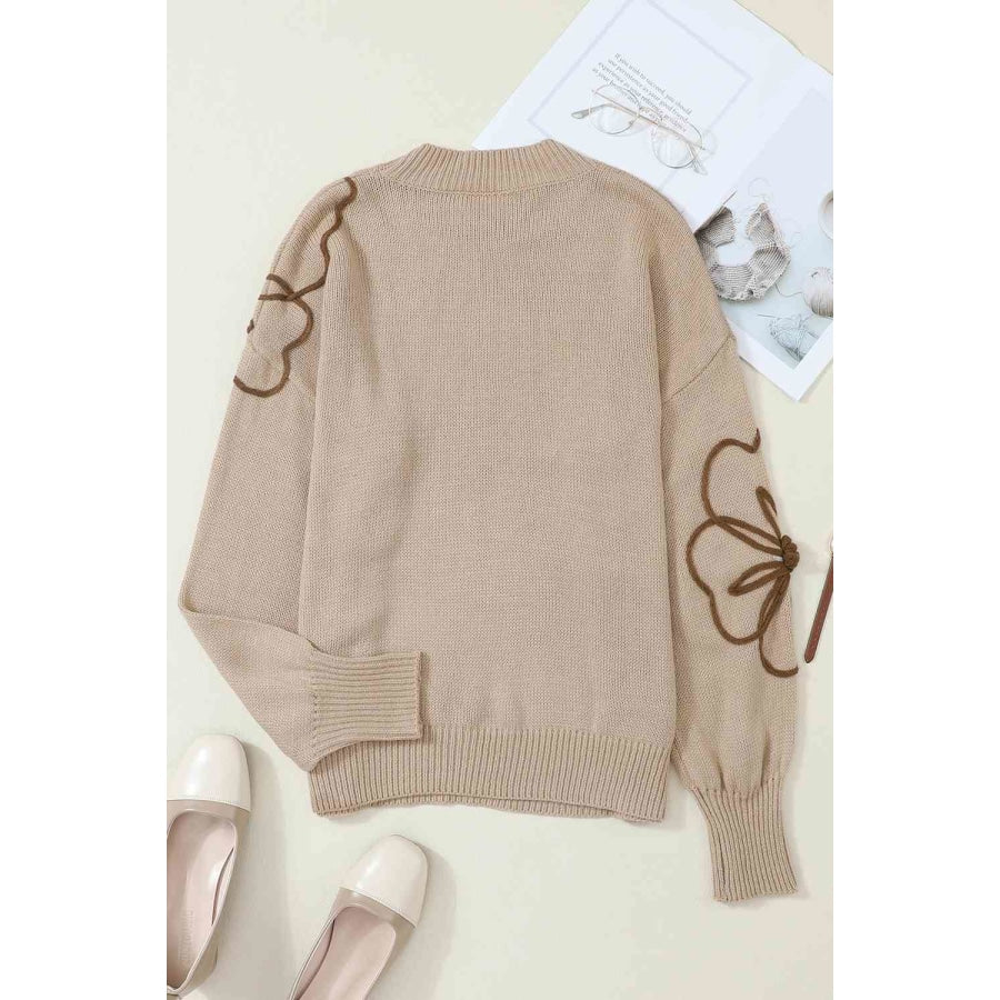 Floral Round Neck Drop Shoulder Sweater