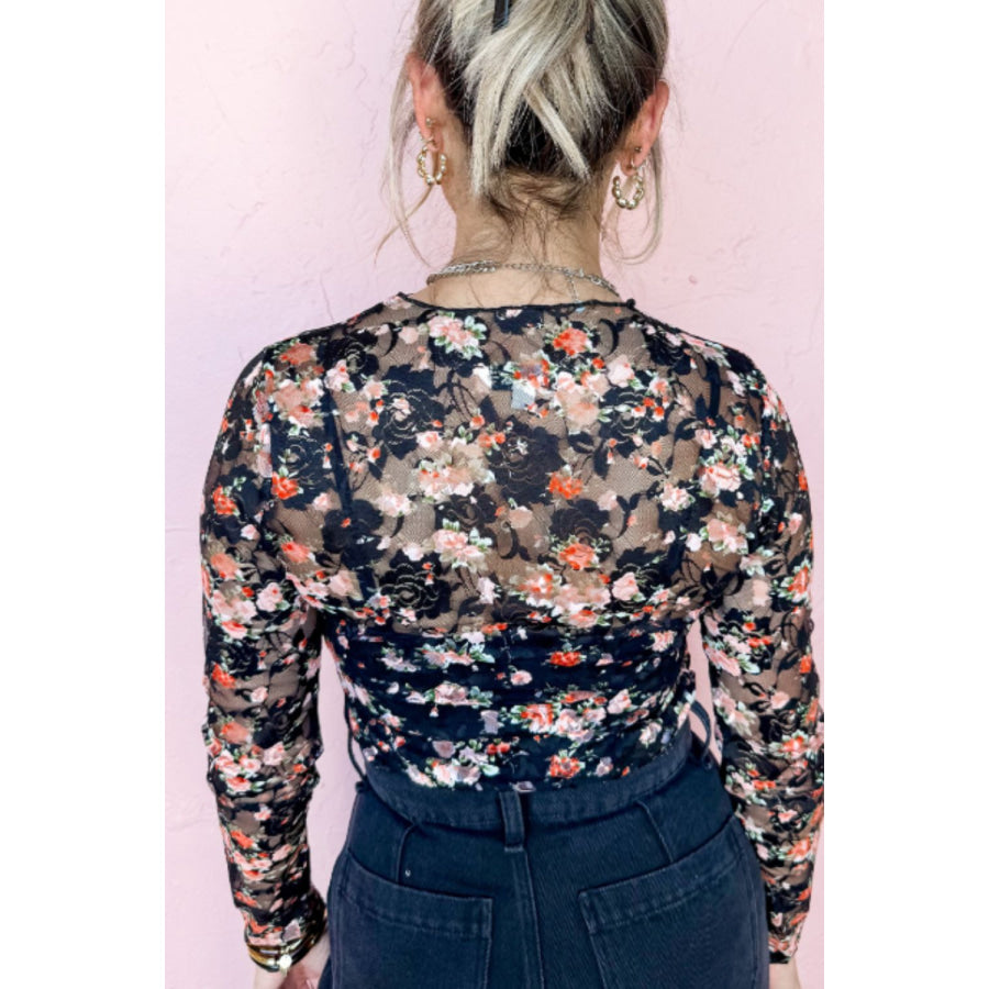 Floral Round Neck Long Sleeve Blouse Apparel and Accessories