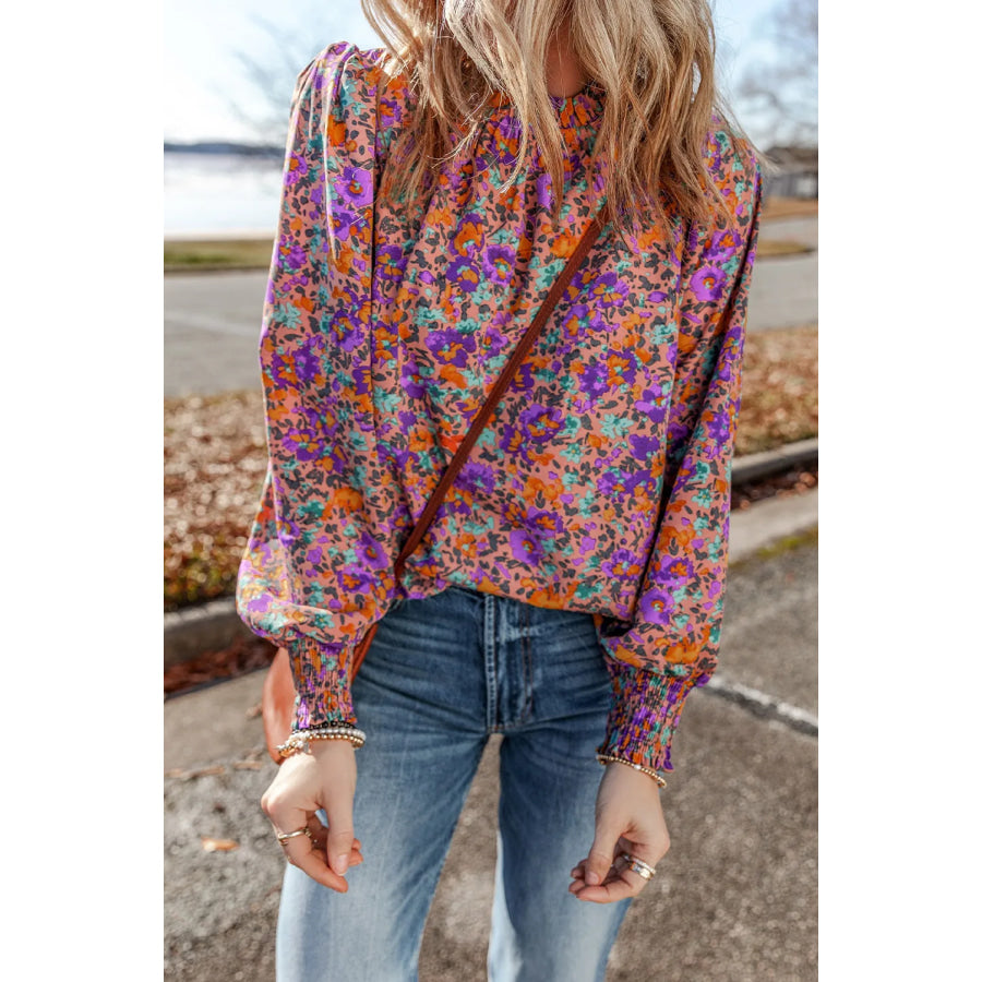 Floral Round Neck Long Sleeve Blouse Apparel and Accessories