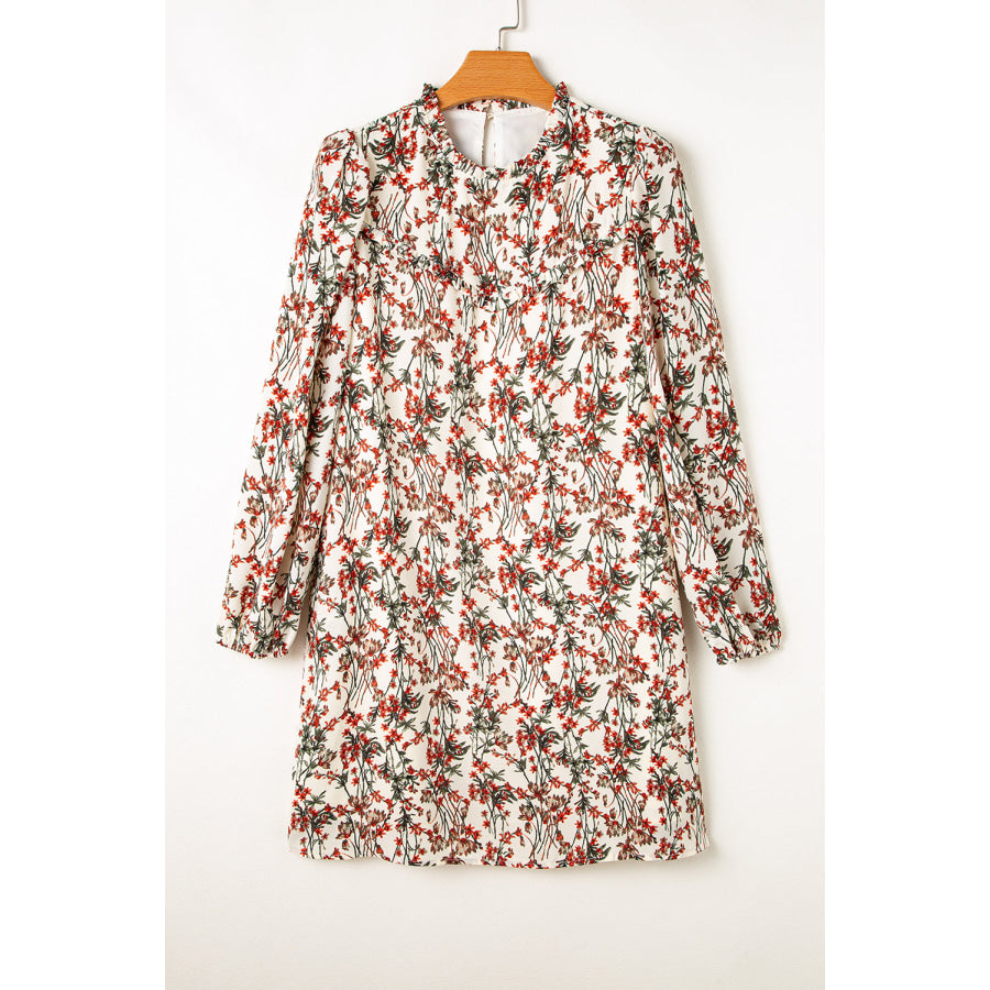 Floral Round Neck Long Sleeve Dress Apparel and Accessories