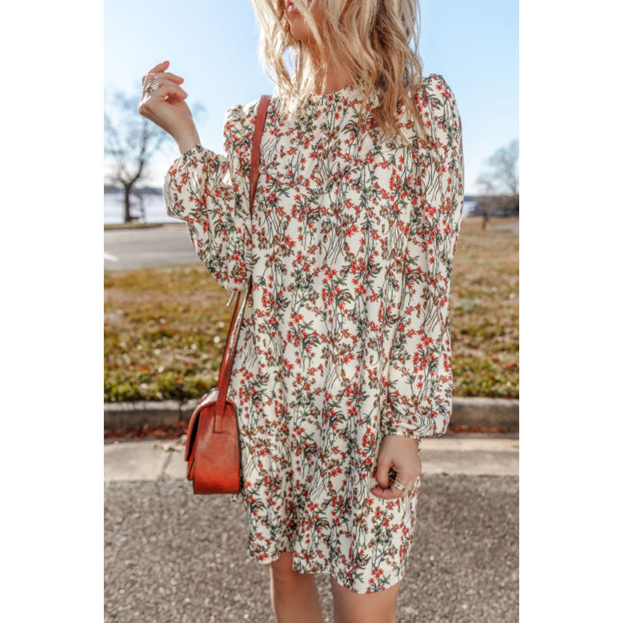 Floral Round Neck Long Sleeve Dress Apparel and Accessories