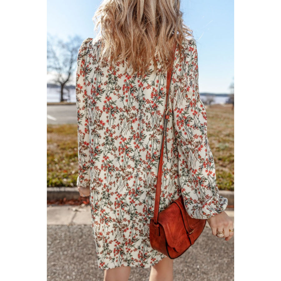 Floral Round Neck Long Sleeve Dress Apparel and Accessories