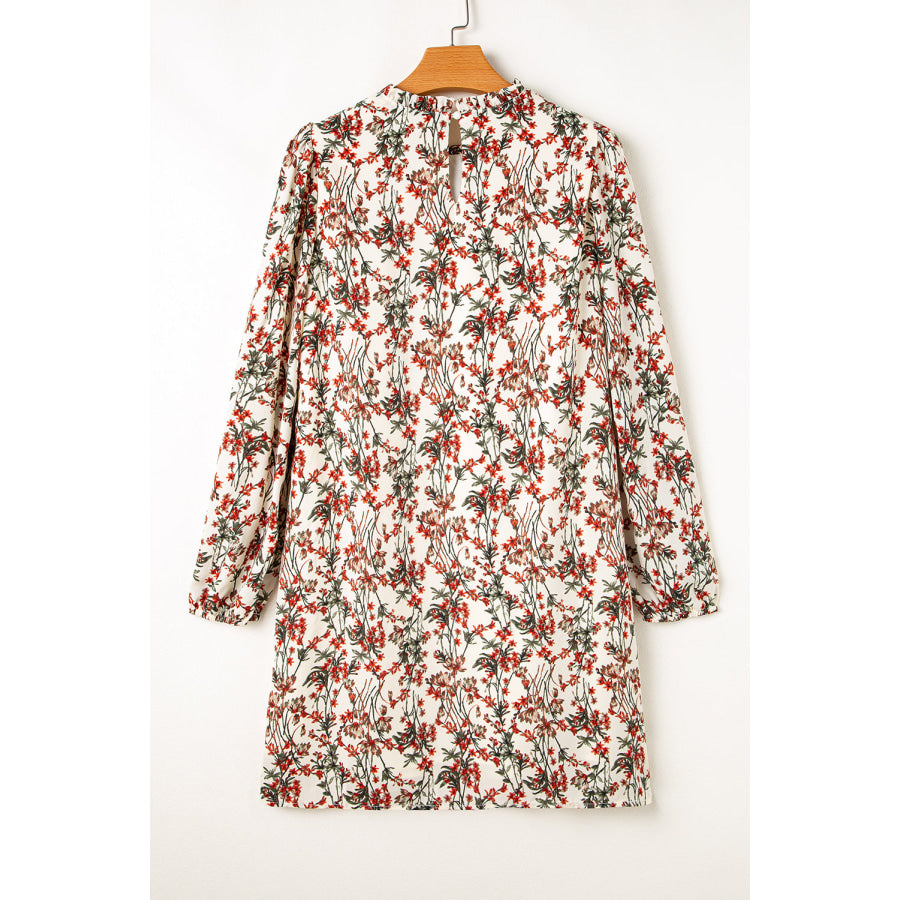 Floral Round Neck Long Sleeve Dress Apparel and Accessories