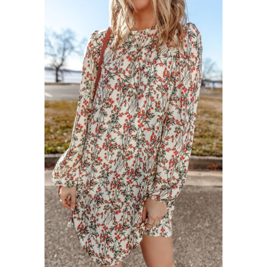 Floral Round Neck Long Sleeve Dress Apparel and Accessories