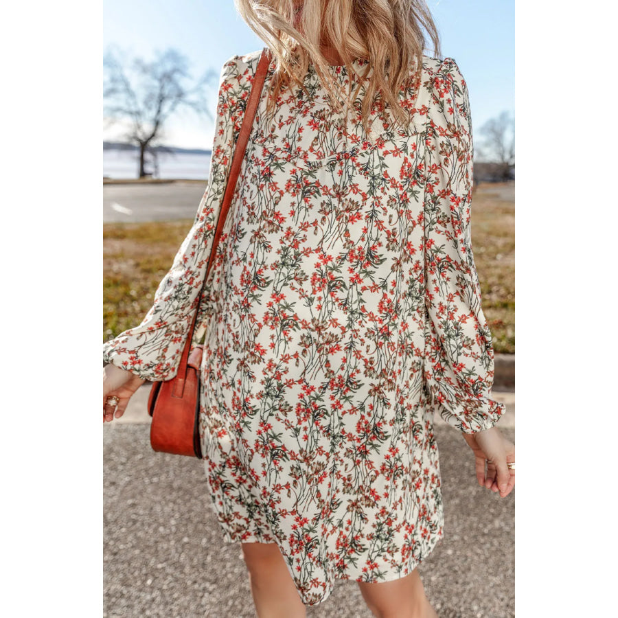 Floral Round Neck Long Sleeve Mini Dress Apparel and Accessories