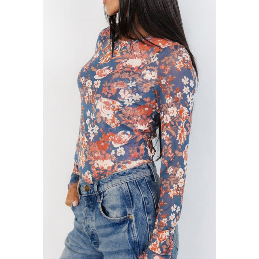 Floral Round Neck Long Sleeve T-Shirt Apparel and Accessories