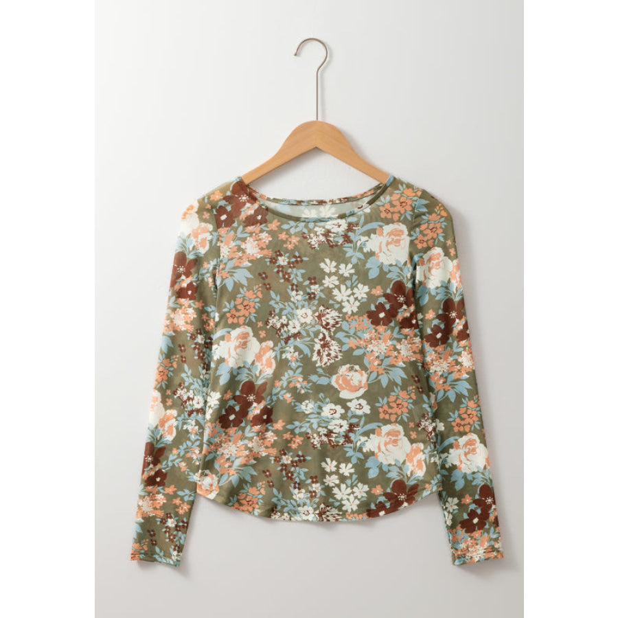 Floral Round Neck Long Sleeve T-Shirt Apparel and Accessories