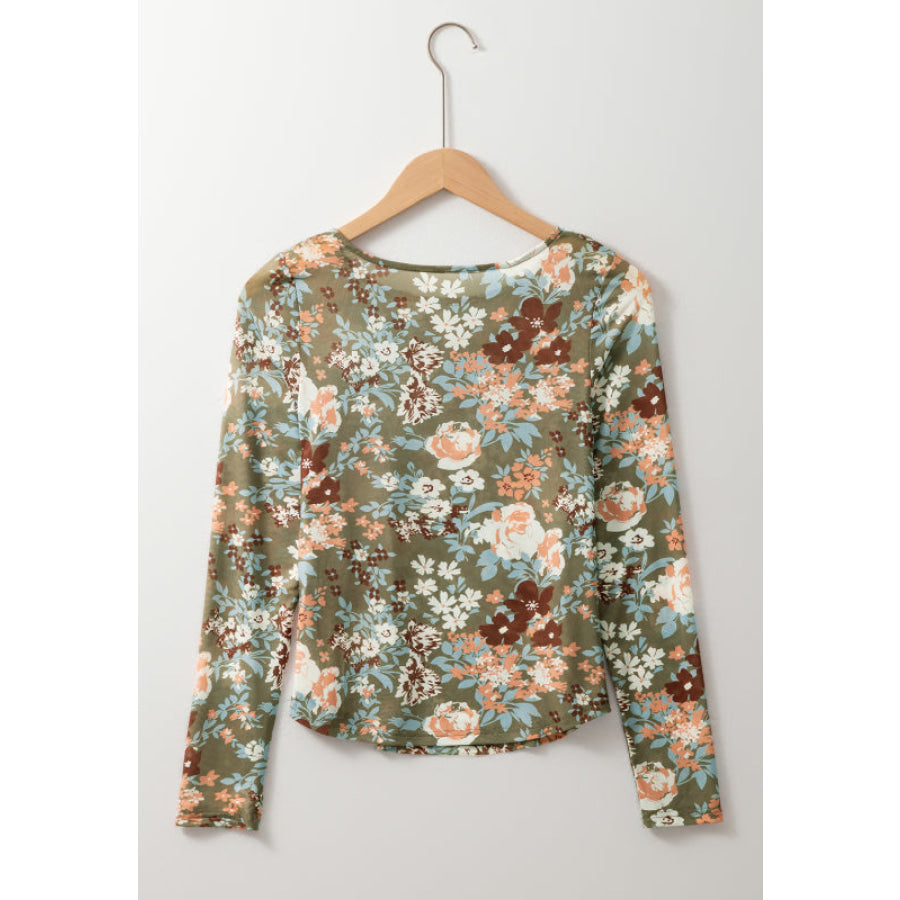 Floral Round Neck Long Sleeve T-Shirt Apparel and Accessories