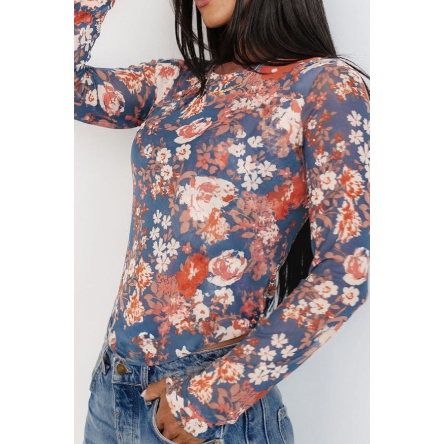 Floral Round Neck Long Sleeve T-Shirt Apparel and Accessories