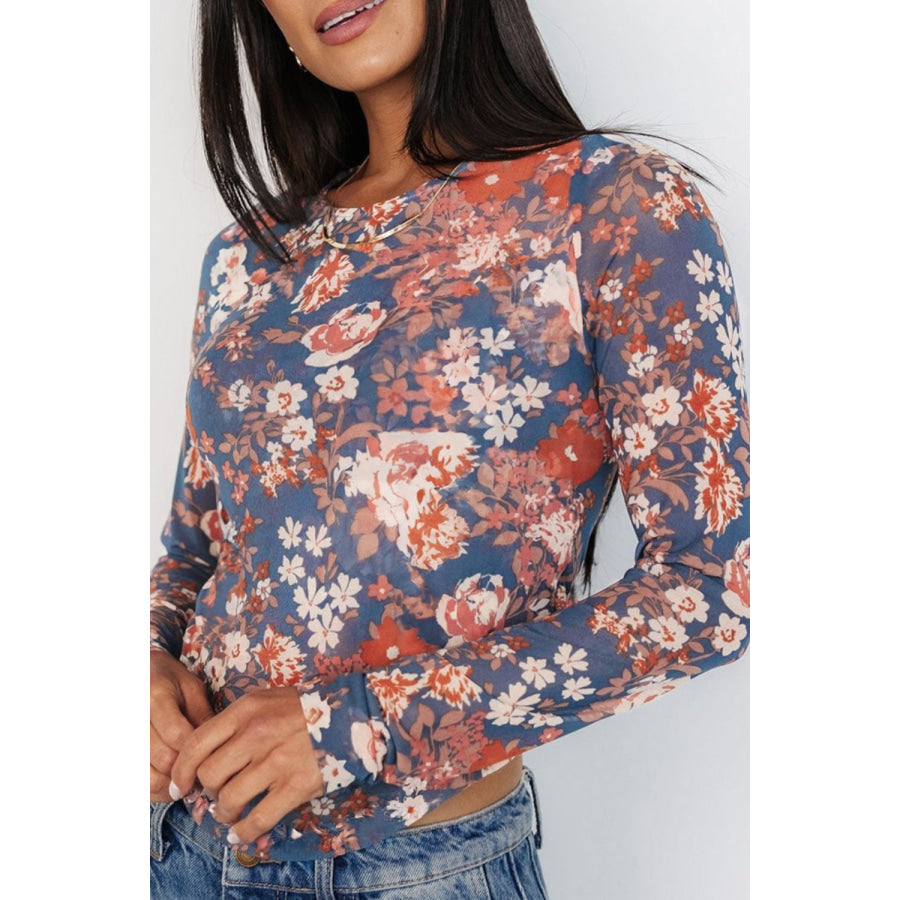 Floral Round Neck Long Sleeve T-Shirt Apparel and Accessories