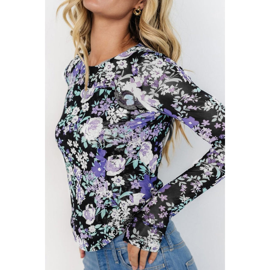 Floral Round Neck Long Sleeve T-Shirt Apparel and Accessories