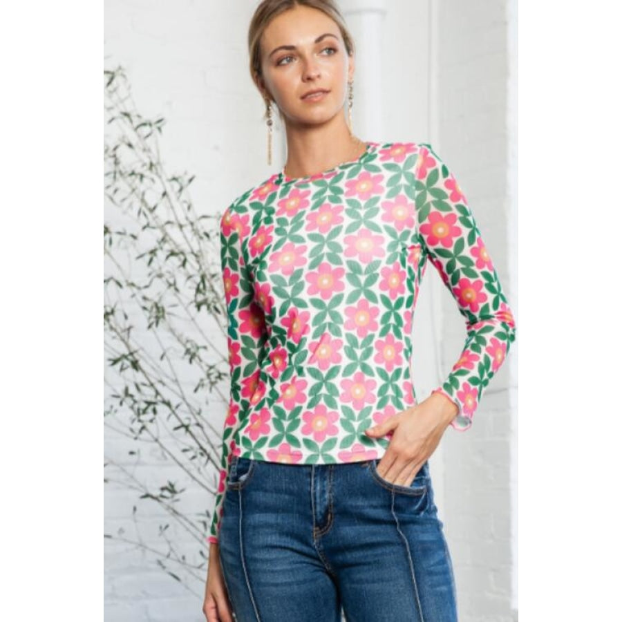 Floral Round Neck Long Sleeve Top