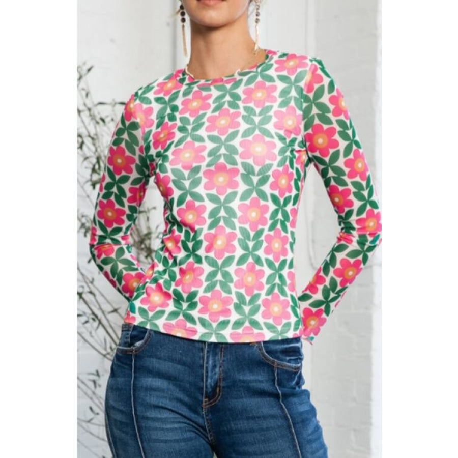 Floral Round Neck Long Sleeve Top