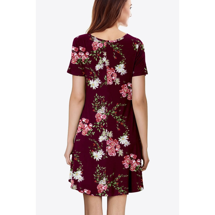 Floral Round Neck Short Sleeve Dress