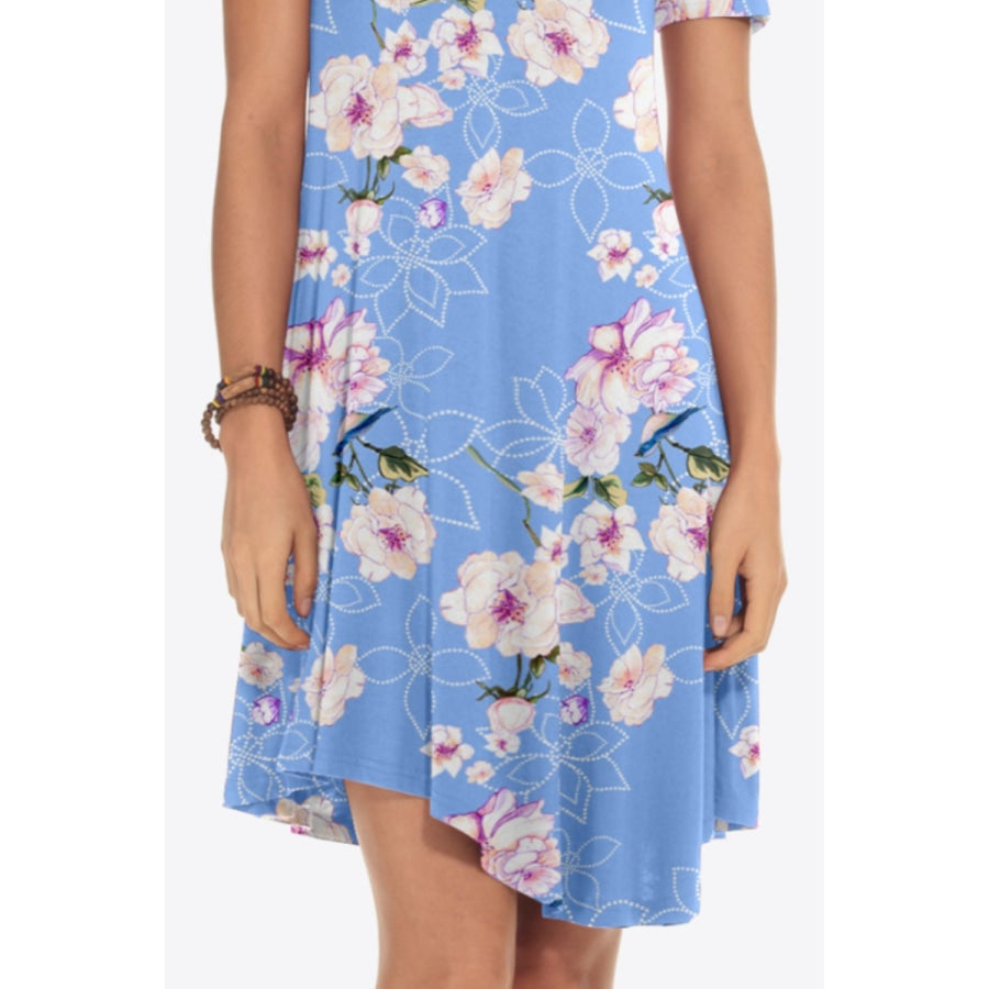 Floral Round Neck Short Sleeve Dress