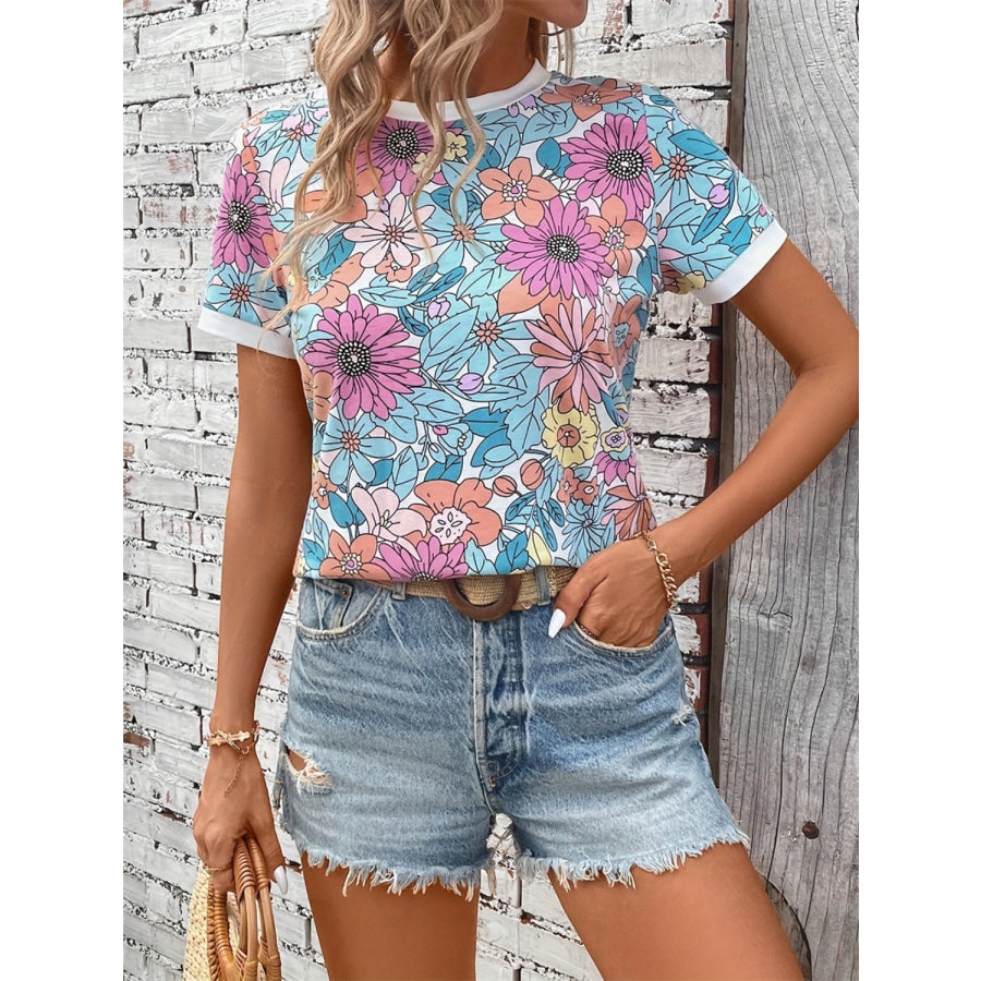 Floral Round Neck Short Sleeve T-Shirt Floral / S Apparel and Accessories