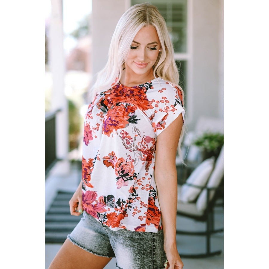 Floral Round Neck Short Sleeve Top