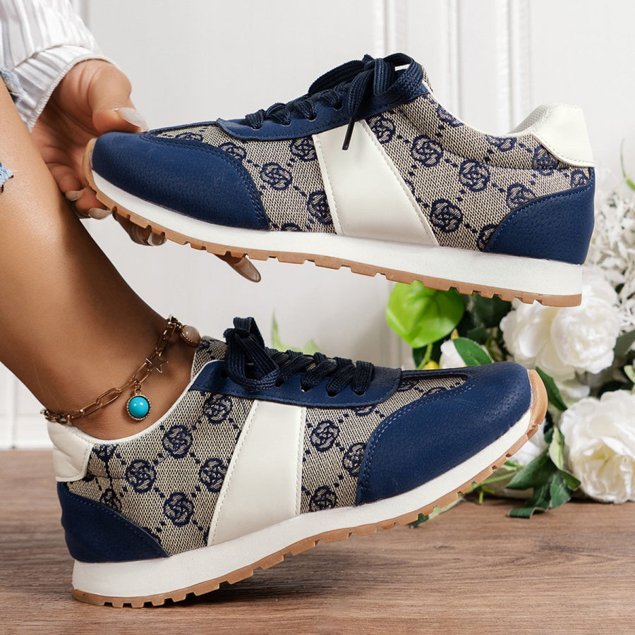 Floral Round Toe Flat Sneakers Apparel and Accessories