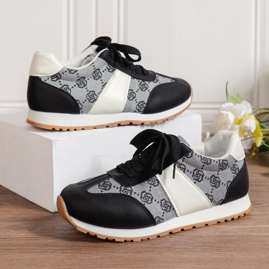 Floral Round Toe Flat Sneakers Apparel and Accessories