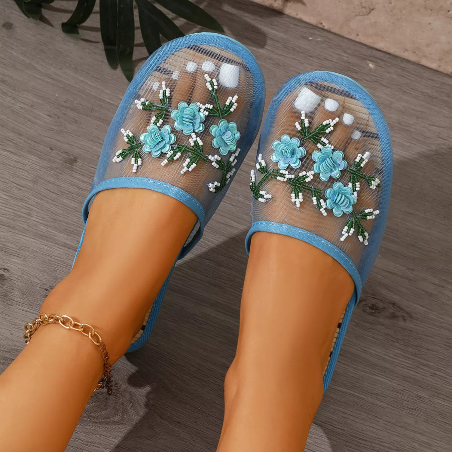 Floral Round Toe Sandals Blue / 36 Apparel and Accessories
