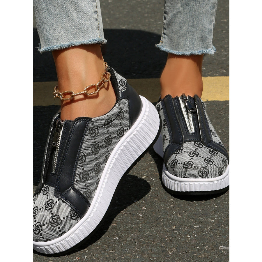 Floral Round Toe Sneakers with Zip Apparel and Accessories